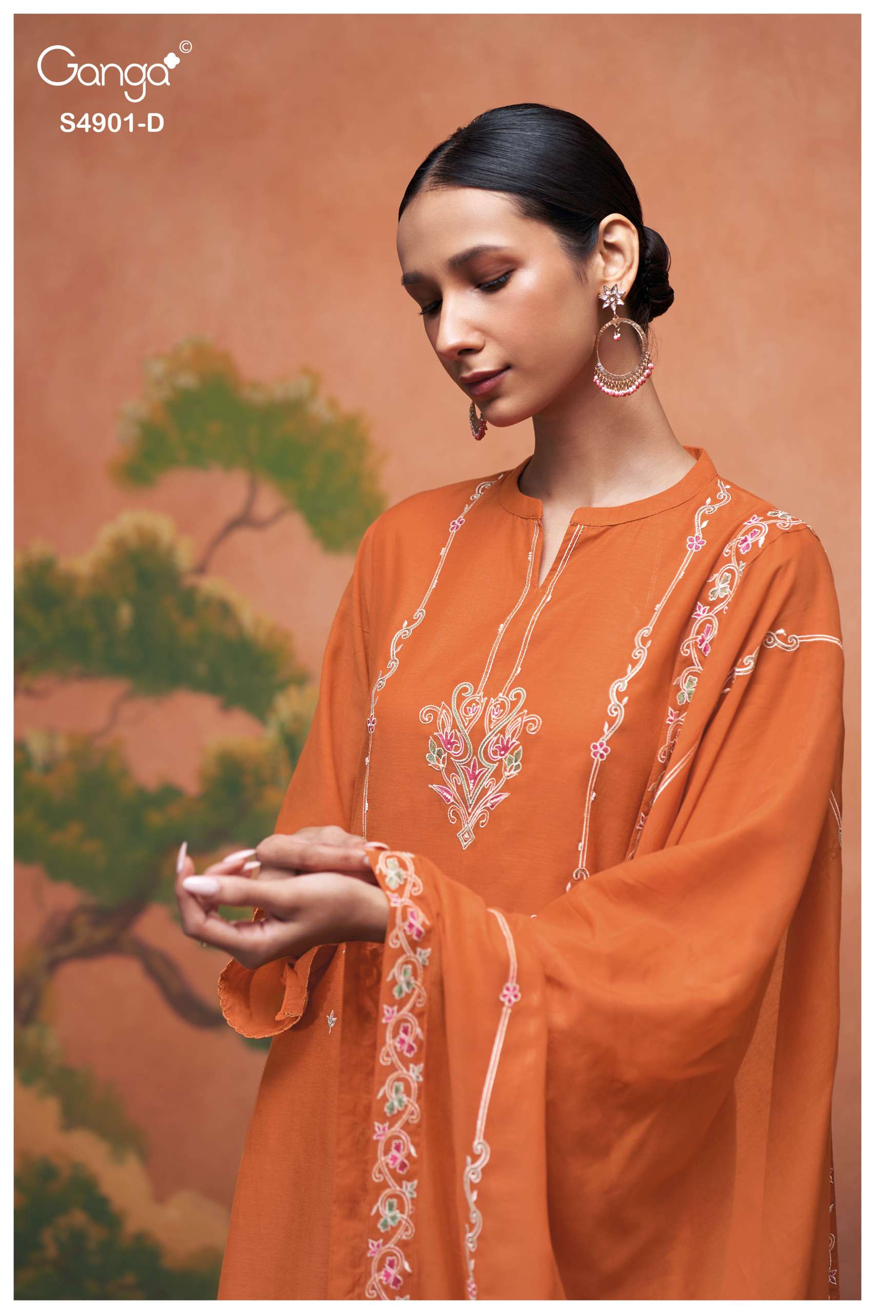 GANGA NAVISHA 4901 MUL SOLID COLOR CROCHET LACE ON DAMAN & SLEEVES SUIT LADIES EXPORT